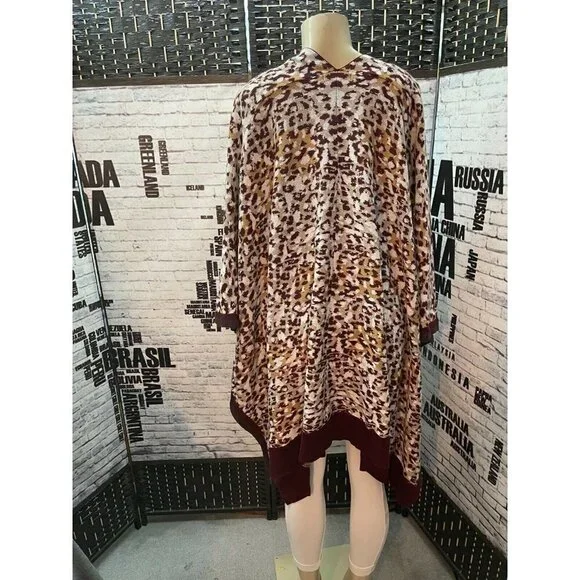 Jessica London 26-32 Brown Animal Print Asymmetrical Half Sleeve Sweater Wrap
